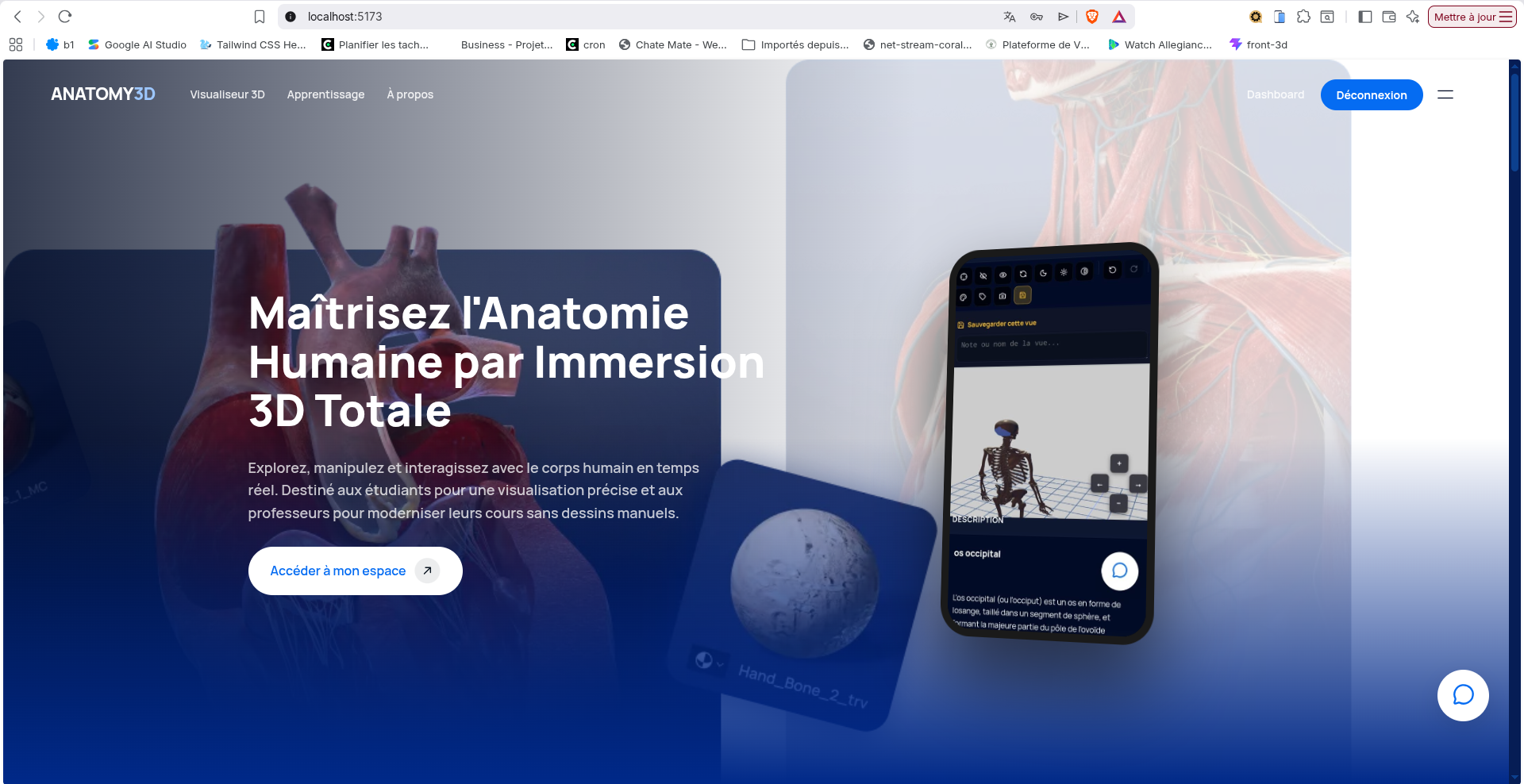 Plateforme web interactive d'apprentissage de l'anatomie humaine en 3D assisté par IA
