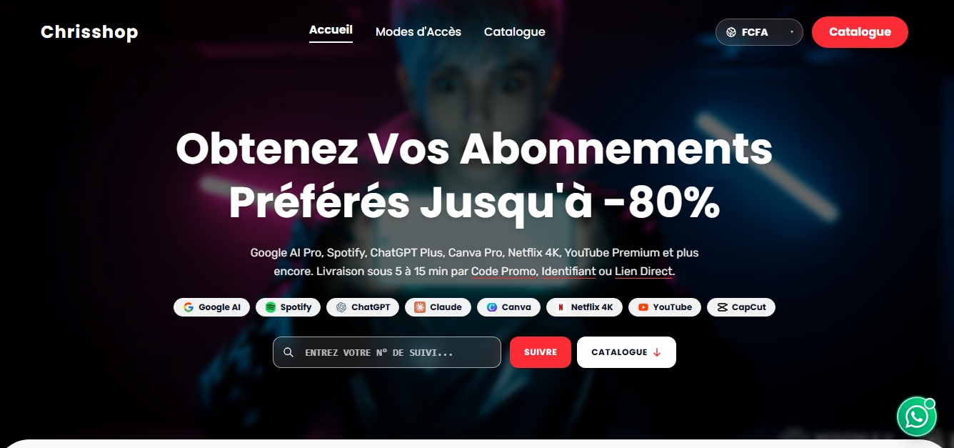 Chrisshop - Plateforme E-commerce d'Abonnements Numériques & Services Premium (Alternative courte : Chrisshop - Abonnements Premium & IA)